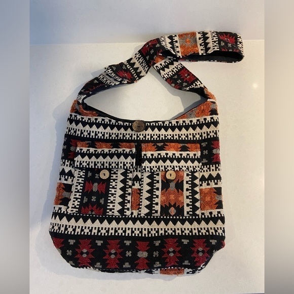 Boho Hippie Style Jacquard Zip Top Hobo Bag - Picture 1 of 11
